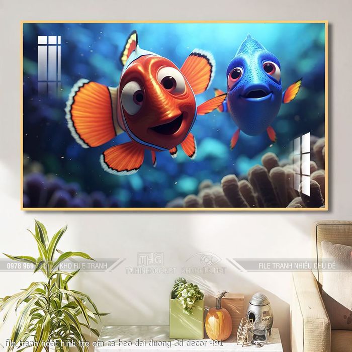 file tranh hoat hinh tre em ca heo dai duong 3d decor 491
