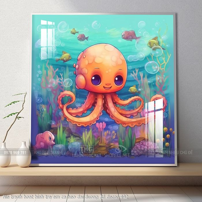 file tranh hoat hinh tre em ca heo dai duong 3d decor 492