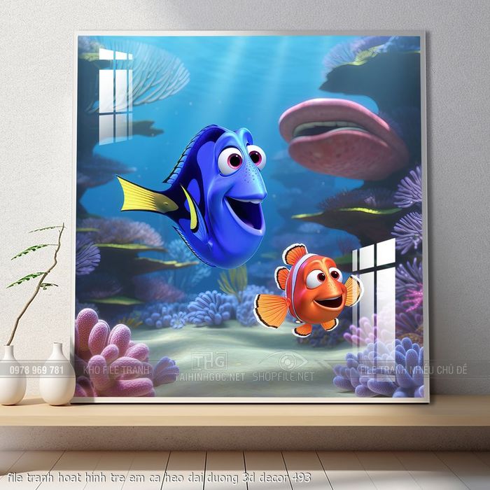 file tranh hoat hinh tre em ca heo dai duong 3d decor 493