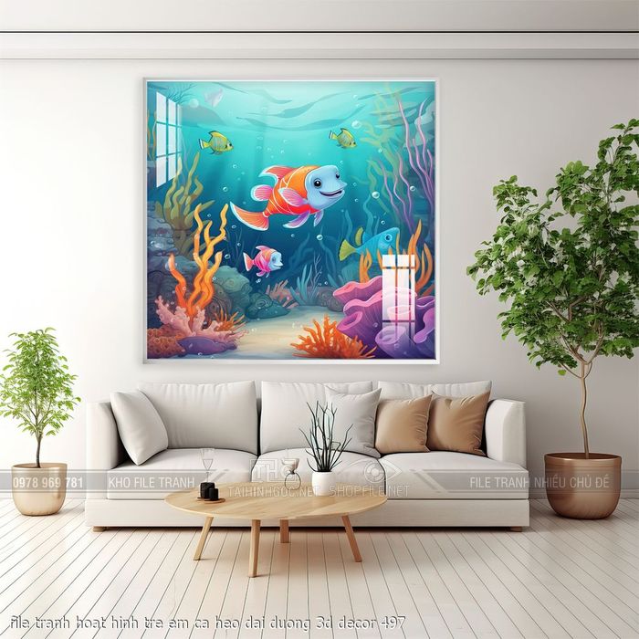 file tranh hoat hinh tre em ca heo dai duong 3d decor 497