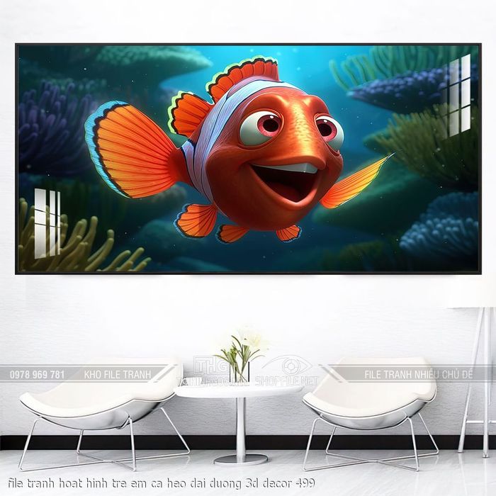 file tranh hoat hinh tre em ca heo dai duong 3d decor 499