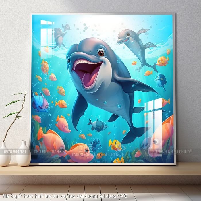 file tranh hoat hinh tre em ca heo dai duong 3d decor 500