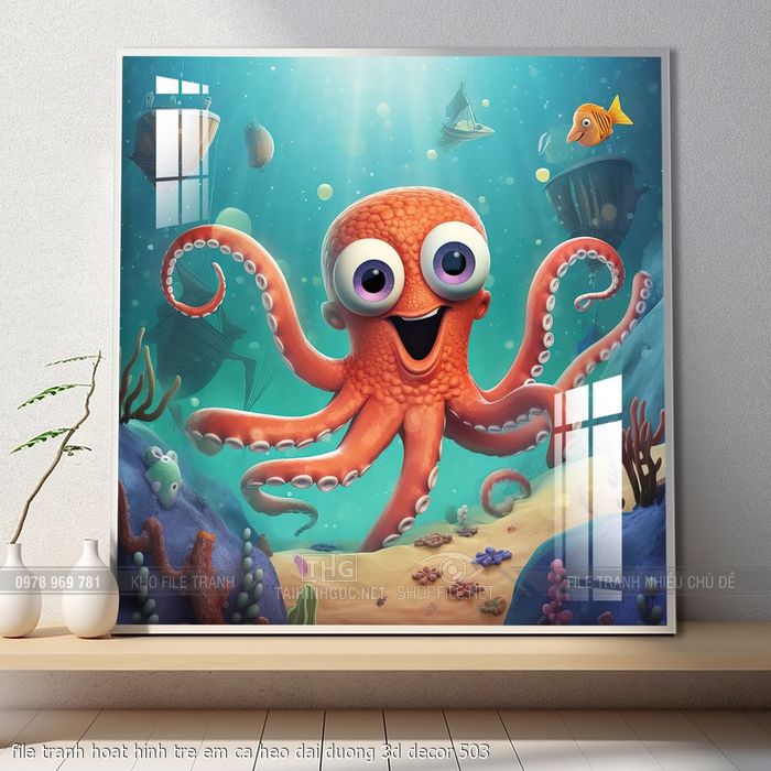 file tranh hoat hinh tre em ca heo dai duong 3d decor 503