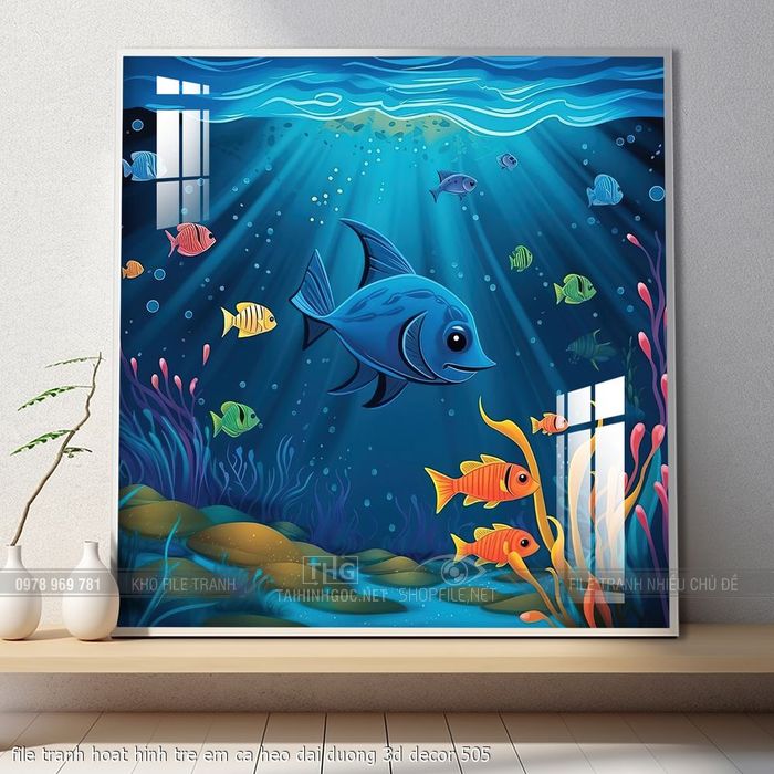 file tranh hoat hinh tre em ca heo dai duong 3d decor 505