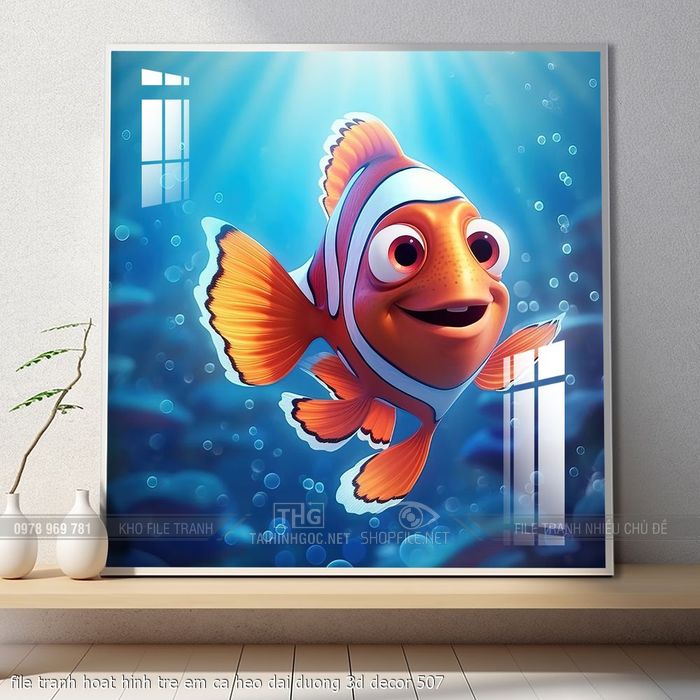 file tranh hoat hinh tre em ca heo dai duong 3d decor 507