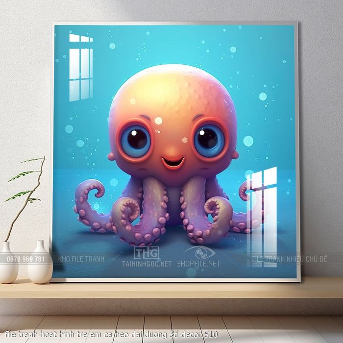 file tranh hoat hinh tre em ca heo dai duong 3d decor 510