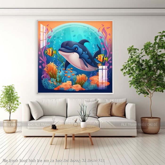 file tranh hoat hinh tre em ca heo dai duong 3d decor 511