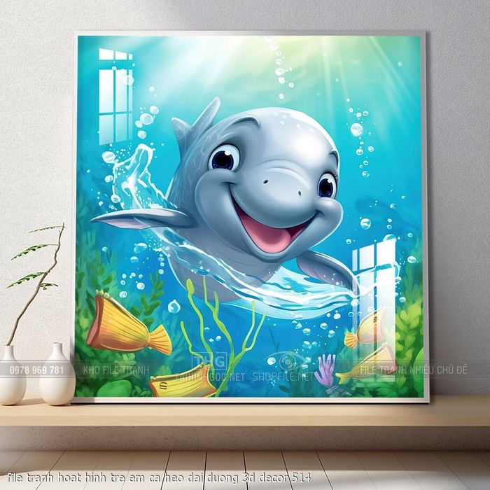 file tranh hoat hinh tre em ca heo dai duong 3d decor 514