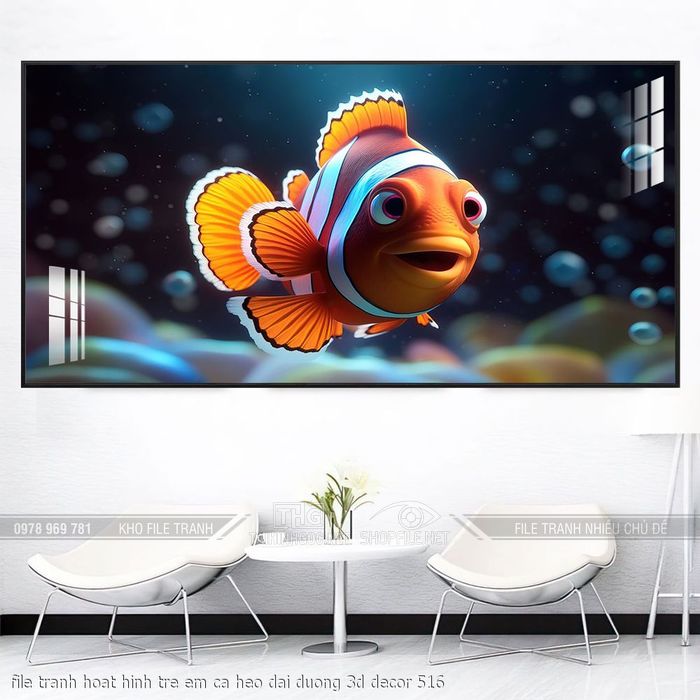 file tranh hoat hinh tre em ca heo dai duong 3d decor 516