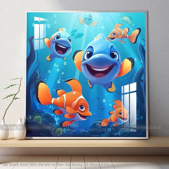 file tranh hoat hinh tre em ca heo dai duong 3d decor 518