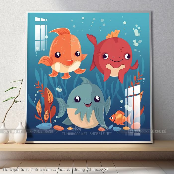 file tranh hoat hinh tre em ca heo dai duong 3d decor 52