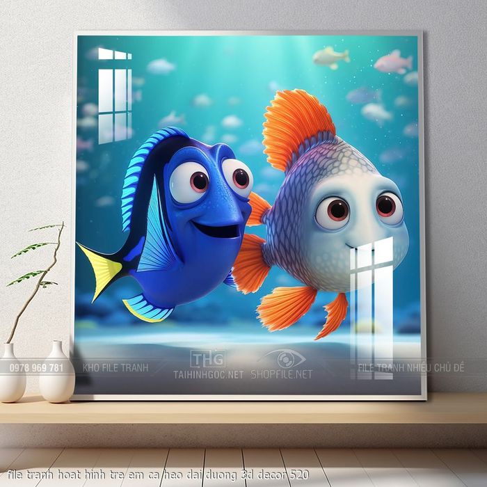 file tranh hoat hinh tre em ca heo dai duong 3d decor 520