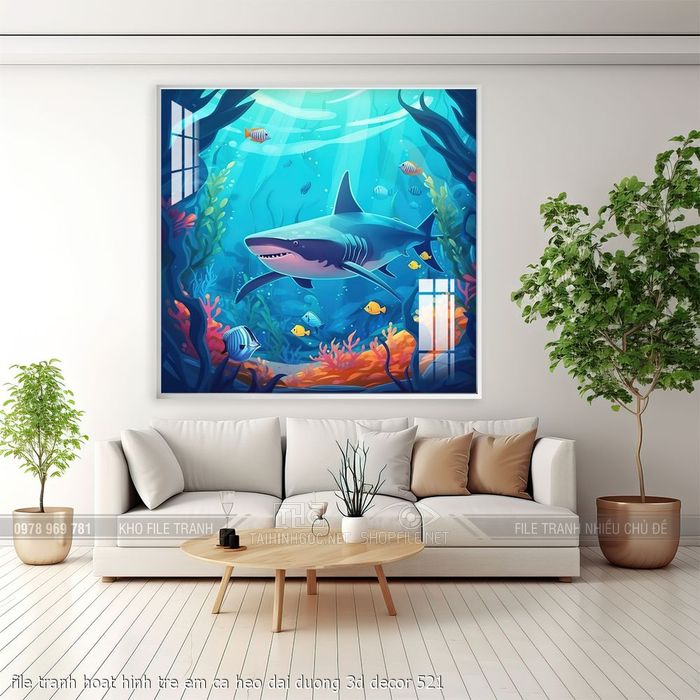 file tranh hoat hinh tre em ca heo dai duong 3d decor 521