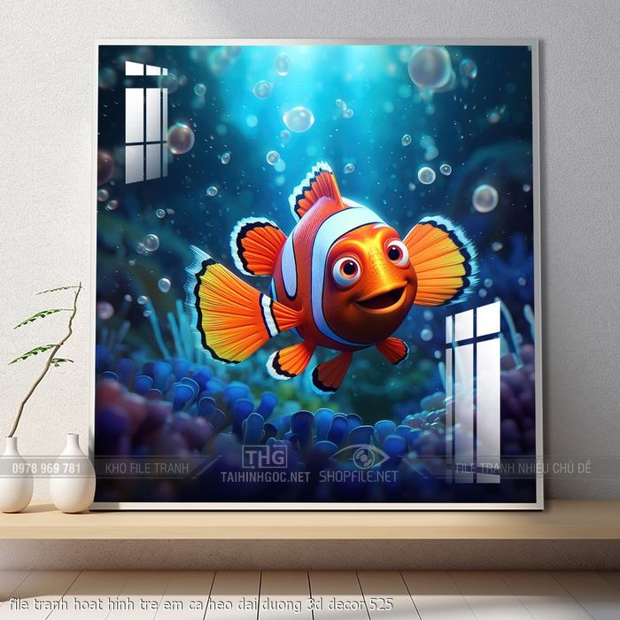 file tranh hoat hinh tre em ca heo dai duong 3d decor 525