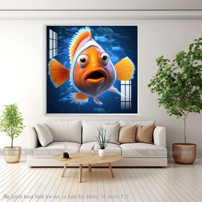 file tranh hoat hinh tre em ca heo dai duong 3d decor 526
