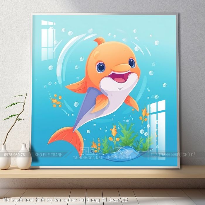 file tranh hoat hinh tre em ca heo dai duong 3d decor 53