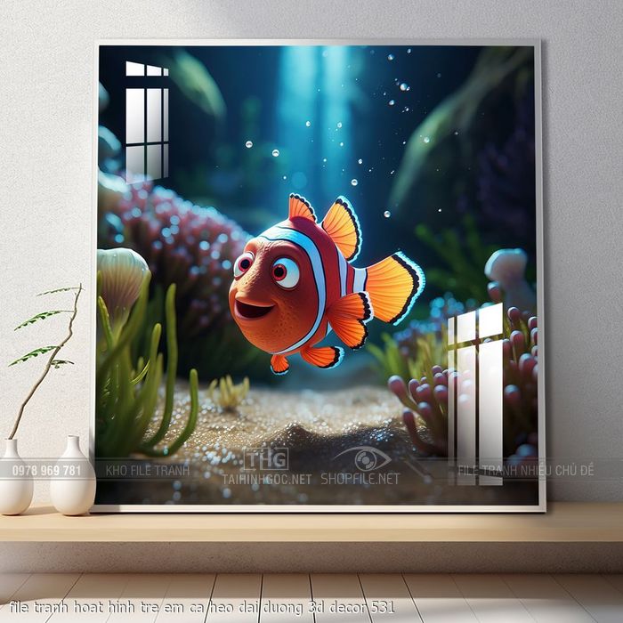 file tranh hoat hinh tre em ca heo dai duong 3d decor 531