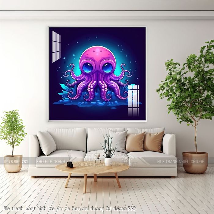file tranh hoat hinh tre em ca heo dai duong 3d decor 532