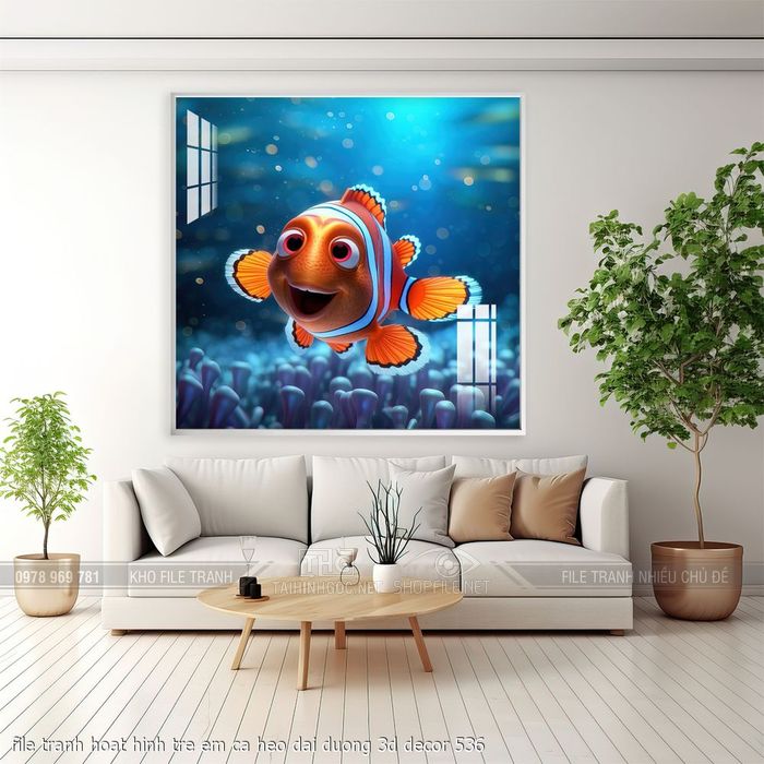 file tranh hoat hinh tre em ca heo dai duong 3d decor 536