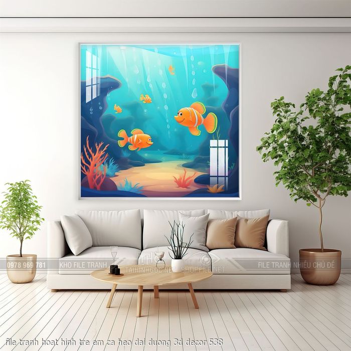 file tranh hoat hinh tre em ca heo dai duong 3d decor 538