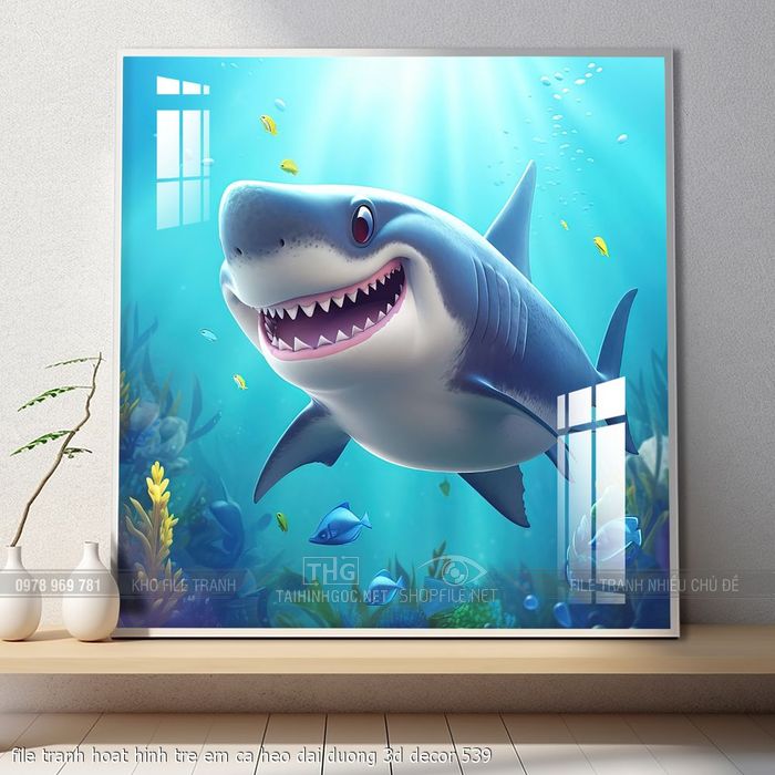 file tranh hoat hinh tre em ca heo dai duong 3d decor 539