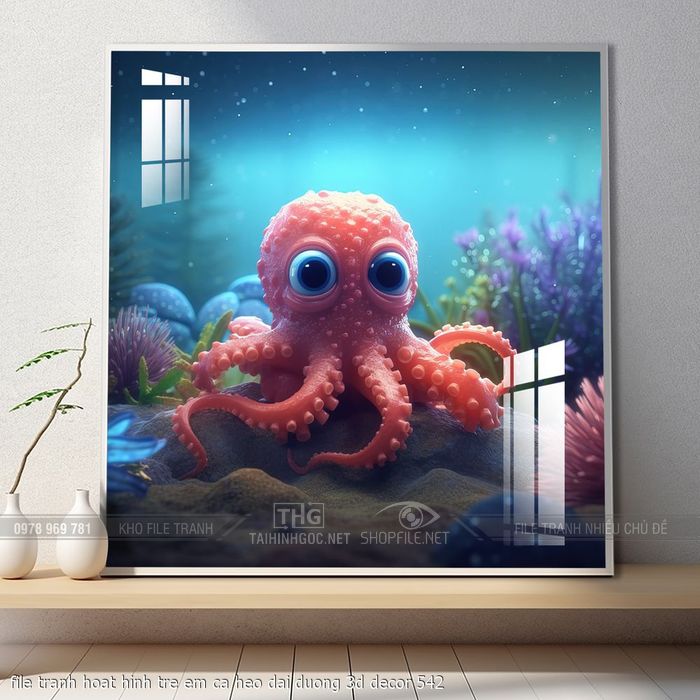file tranh hoat hinh tre em ca heo dai duong 3d decor 542
