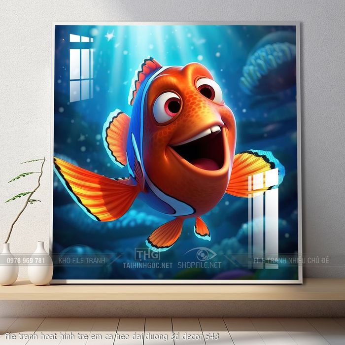 file tranh hoat hinh tre em ca heo dai duong 3d decor 543