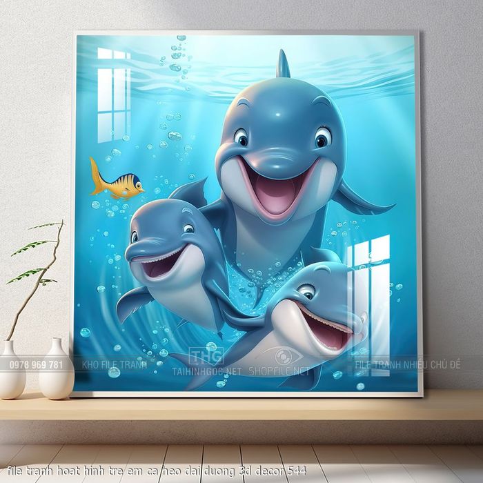 file tranh hoat hinh tre em ca heo dai duong 3d decor 544