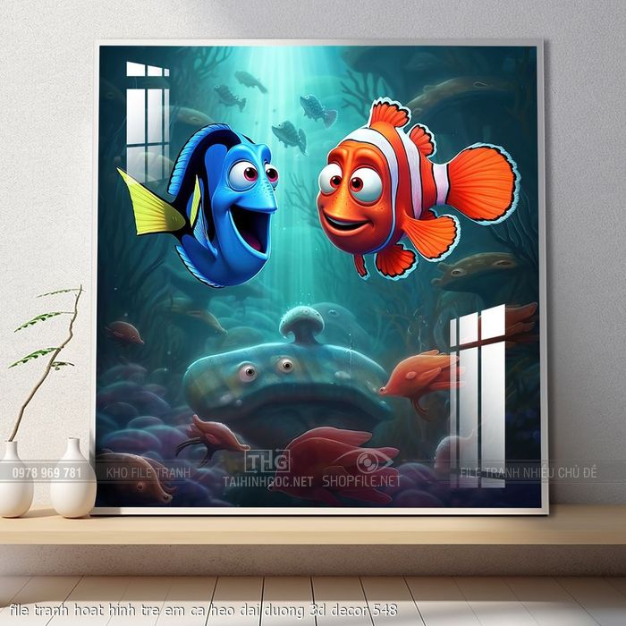 file tranh hoat hinh tre em ca heo dai duong 3d decor 548