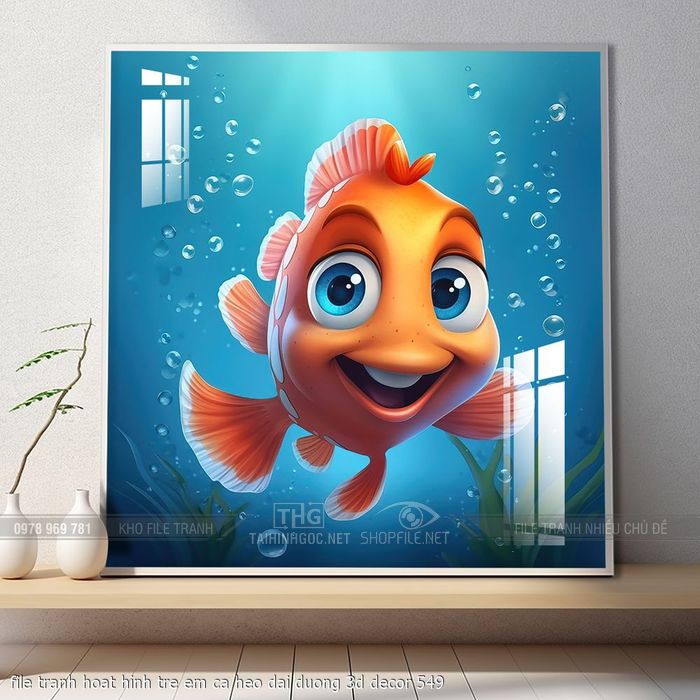 file tranh hoat hinh tre em ca heo dai duong 3d decor 549