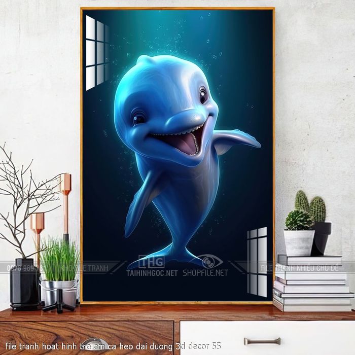 file tranh hoat hinh tre em ca heo dai duong 3d decor 55