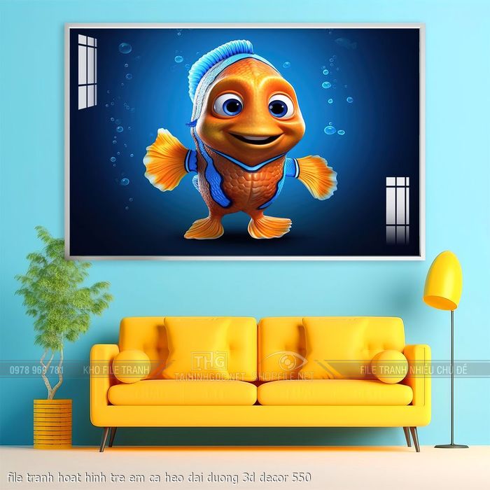 file tranh hoat hinh tre em ca heo dai duong 3d decor 550