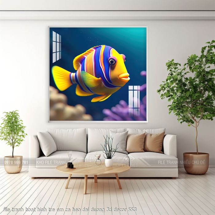 file tranh hoat hinh tre em ca heo dai duong 3d decor 553