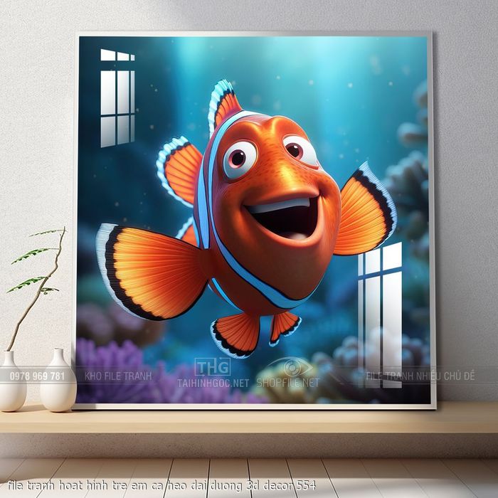 file tranh hoat hinh tre em ca heo dai duong 3d decor 554