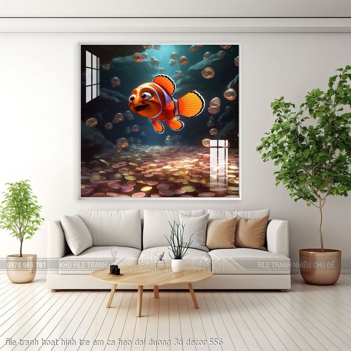 file tranh hoat hinh tre em ca heo dai duong 3d decor 556
