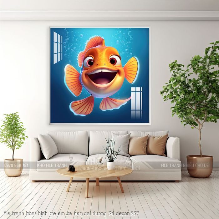 file tranh hoat hinh tre em ca heo dai duong 3d decor 557
