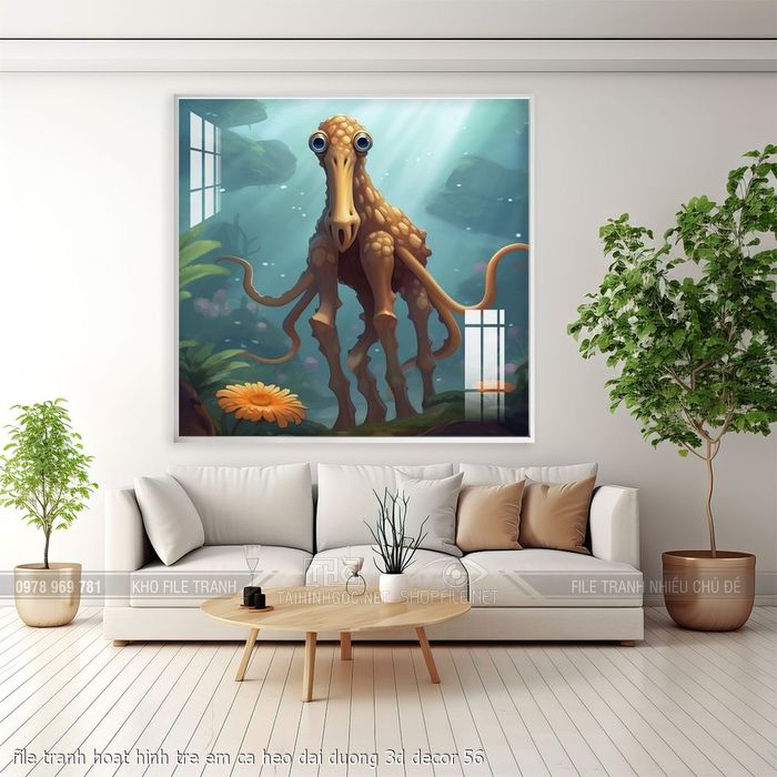 file tranh hoat hinh tre em ca heo dai duong 3d decor 56