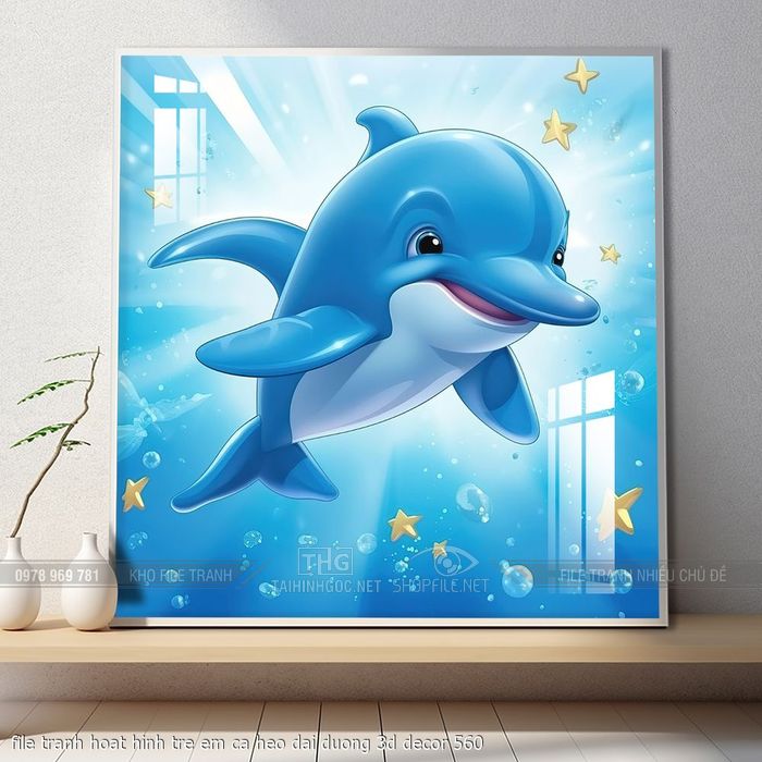 file tranh hoat hinh tre em ca heo dai duong 3d decor 560