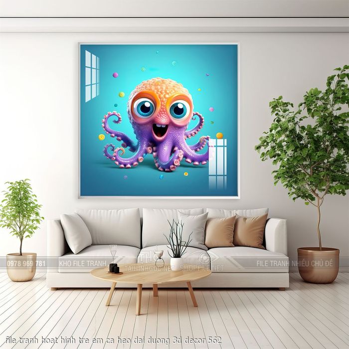 file tranh hoat hinh tre em ca heo dai duong 3d decor 562