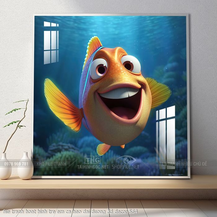 file tranh hoat hinh tre em ca heo dai duong 3d decor 564