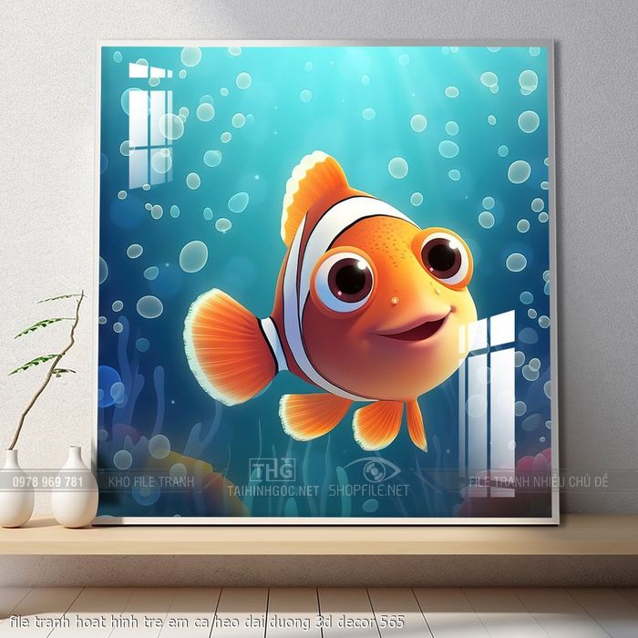 file tranh hoat hinh tre em ca heo dai duong 3d decor 565