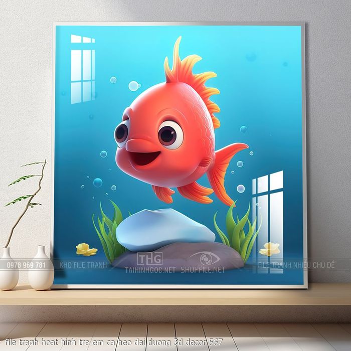 file tranh hoat hinh tre em ca heo dai duong 3d decor 567