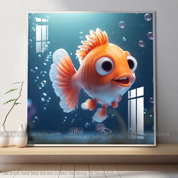 file tranh hoat hinh tre em ca heo dai duong 3d decor 568