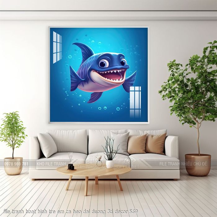 file tranh hoat hinh tre em ca heo dai duong 3d decor 569