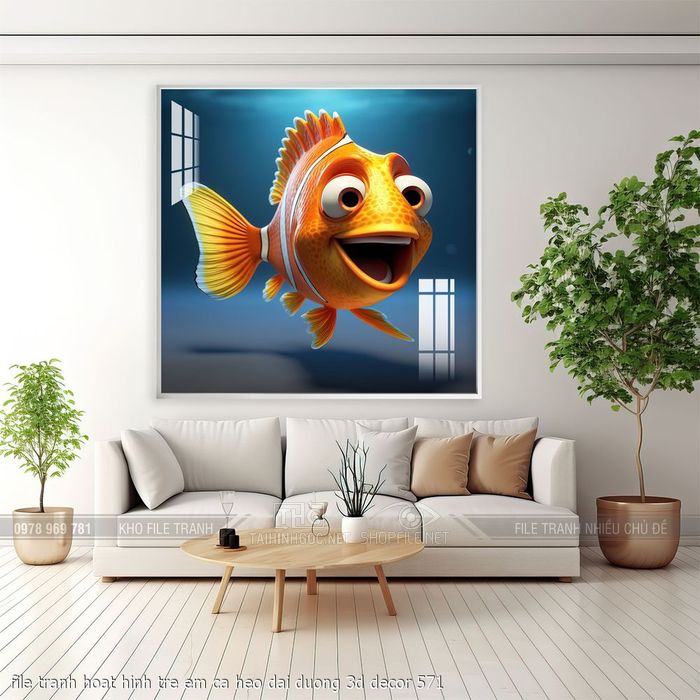 file tranh hoat hinh tre em ca heo dai duong 3d decor 571
