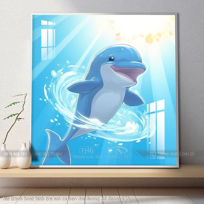 file tranh hoat hinh tre em ca heo dai duong 3d decor 573