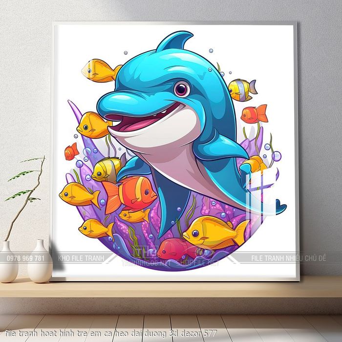 file tranh hoat hinh tre em ca heo dai duong 3d decor 577