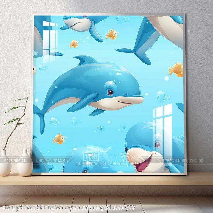 file tranh hoat hinh tre em ca heo dai duong 3d decor 578