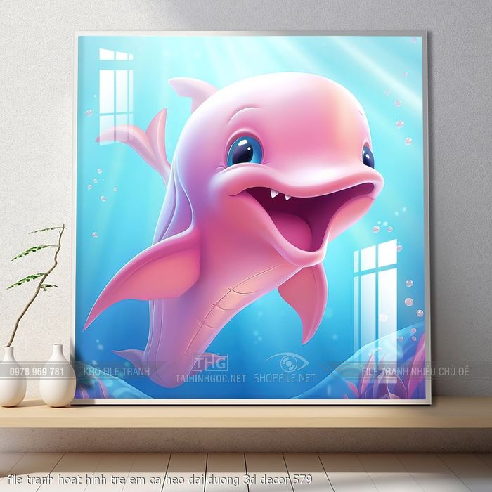 file tranh hoat hinh tre em ca heo dai duong 3d decor 579