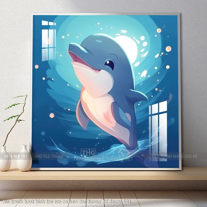 file tranh hoat hinh tre em ca heo dai duong 3d decor 581